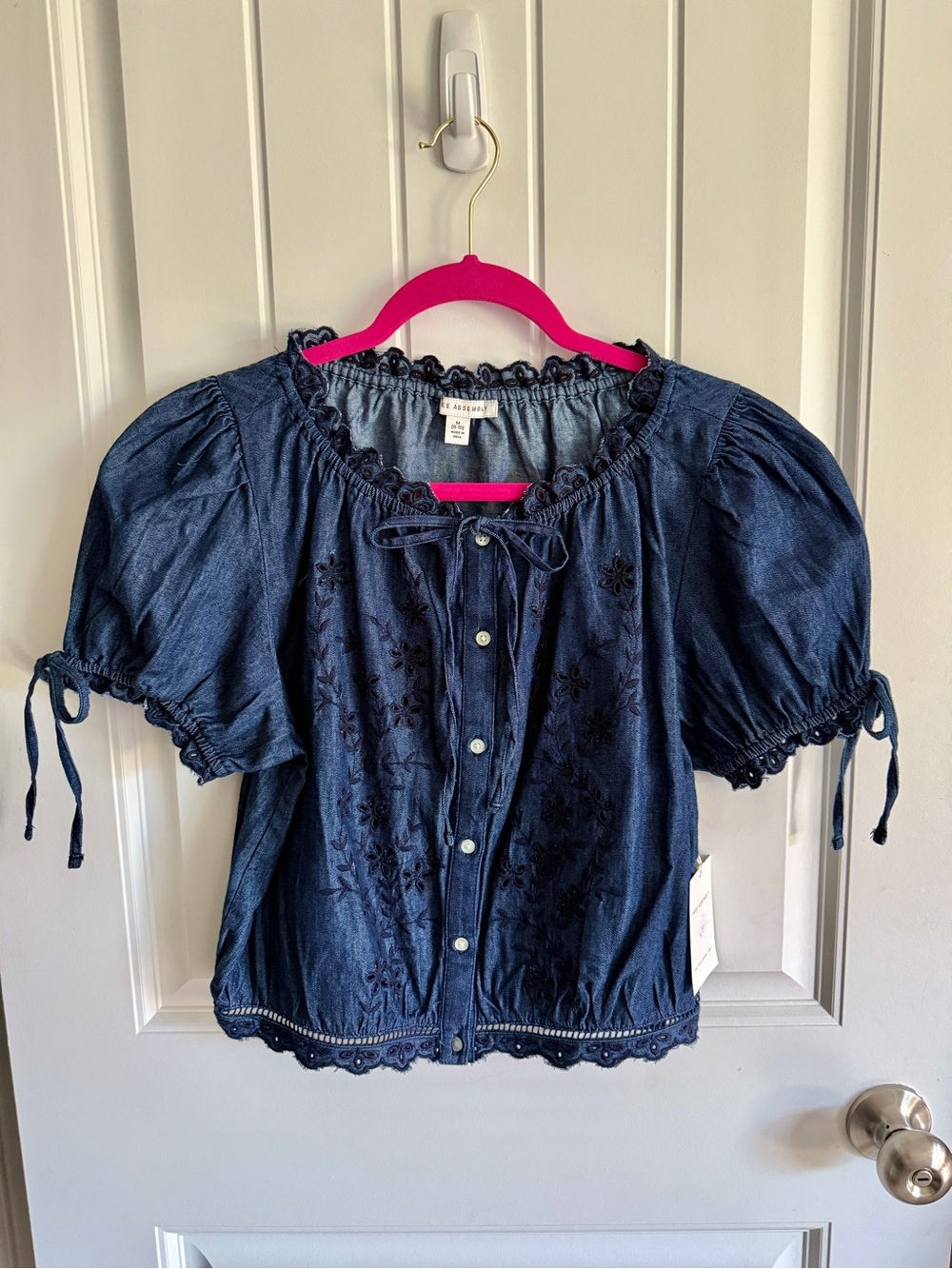 Free Assembly Embroidered Denim cropped Cotton Top - Picture 5 of 7